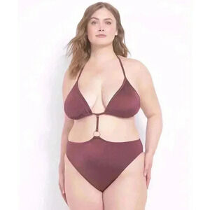 Lane Bryant One Piece String Bikini Womens 16 Red No Wire Halter Swimsuit